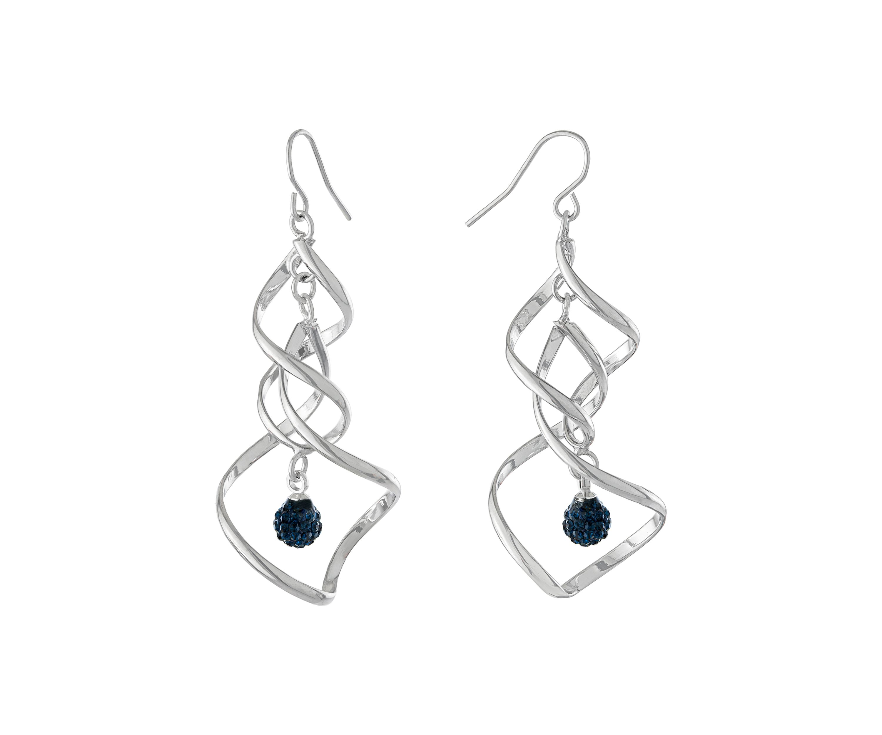 Silver Plated Crystal Ball Twisted Drop Earrings