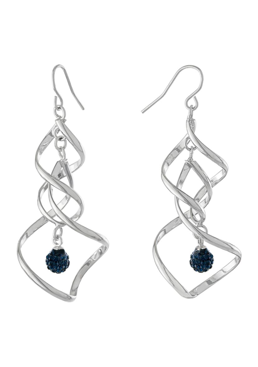 Silver Plated Crystal Ball Twisted Drop Earrings