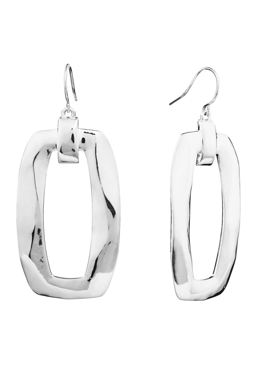 Silver Plated Large Soft Rectangular Drop Earrings