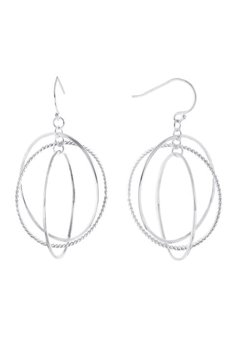 Fine Silver Plated Textured Triple Circle Drop Earrings