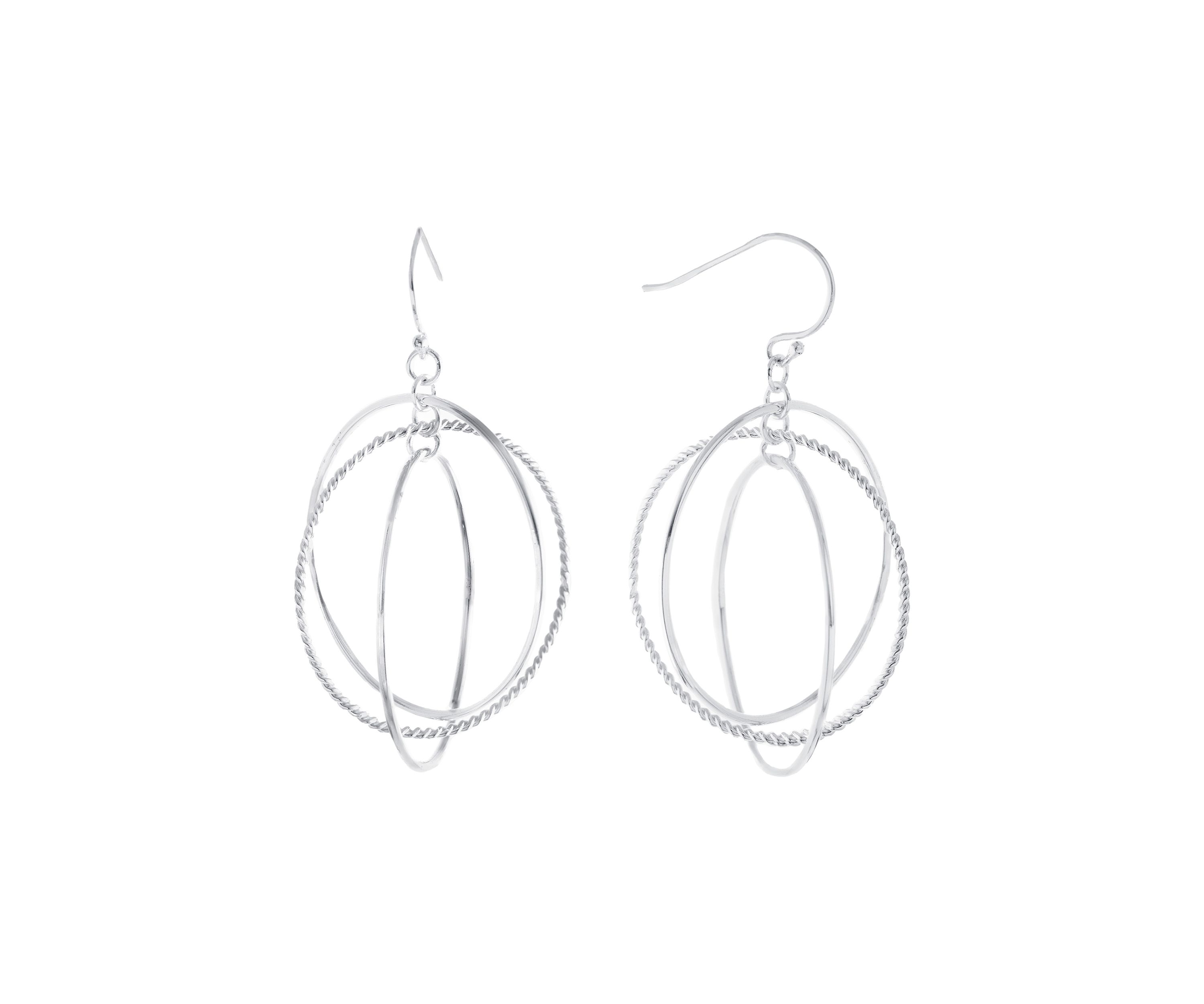 Silver Plated Textured Triple Circle Drop Earrings