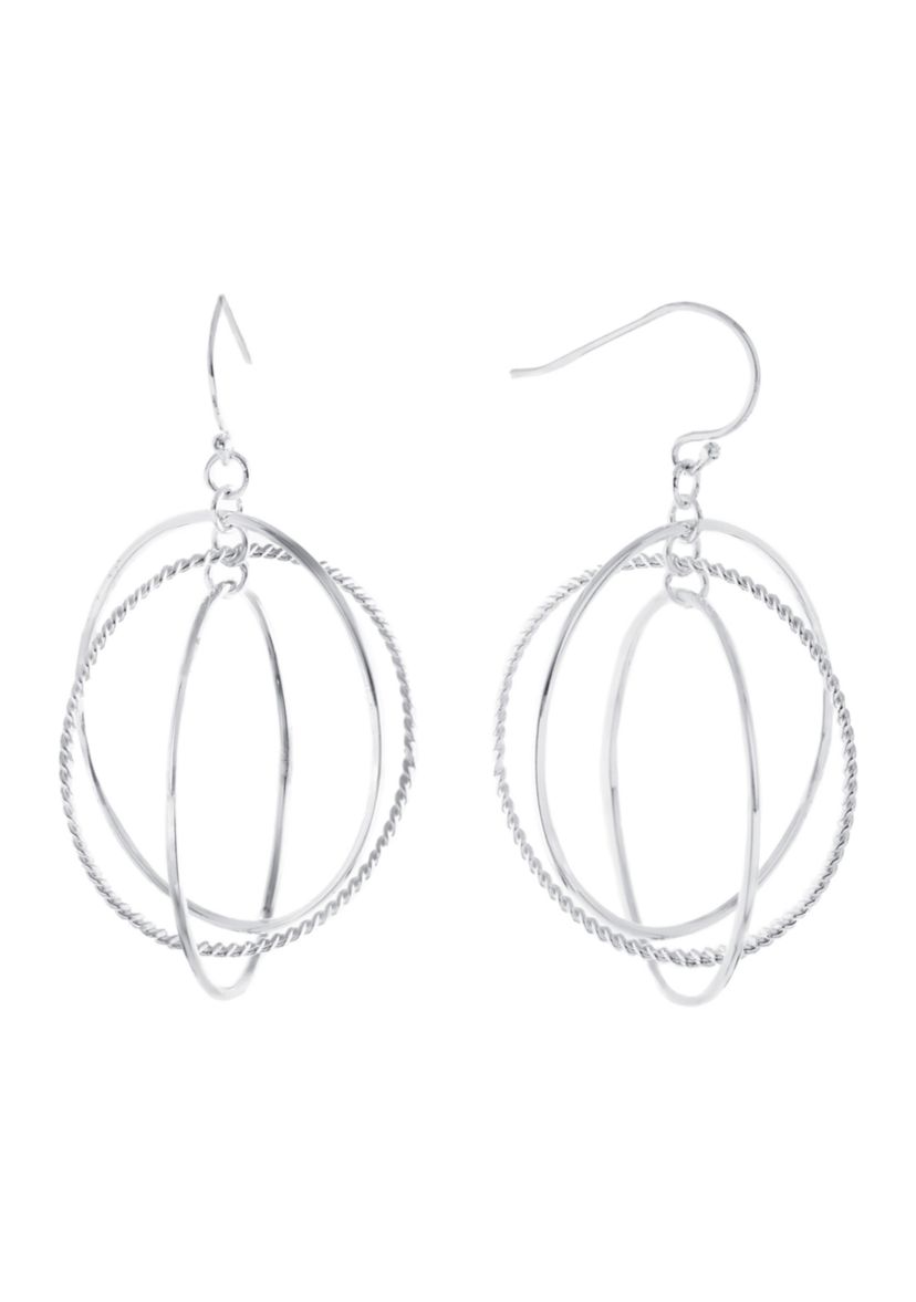 Silver Plated Textured Triple Circle Drop Earrings