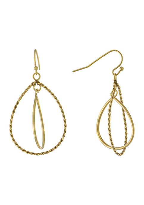 Twist and High Polished Double Open Teardrop Earrings in Gold Plated Sterling Silver