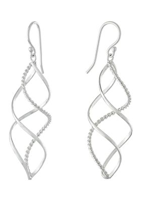 Fine Silver Plated Textured Twist Drop Earrings