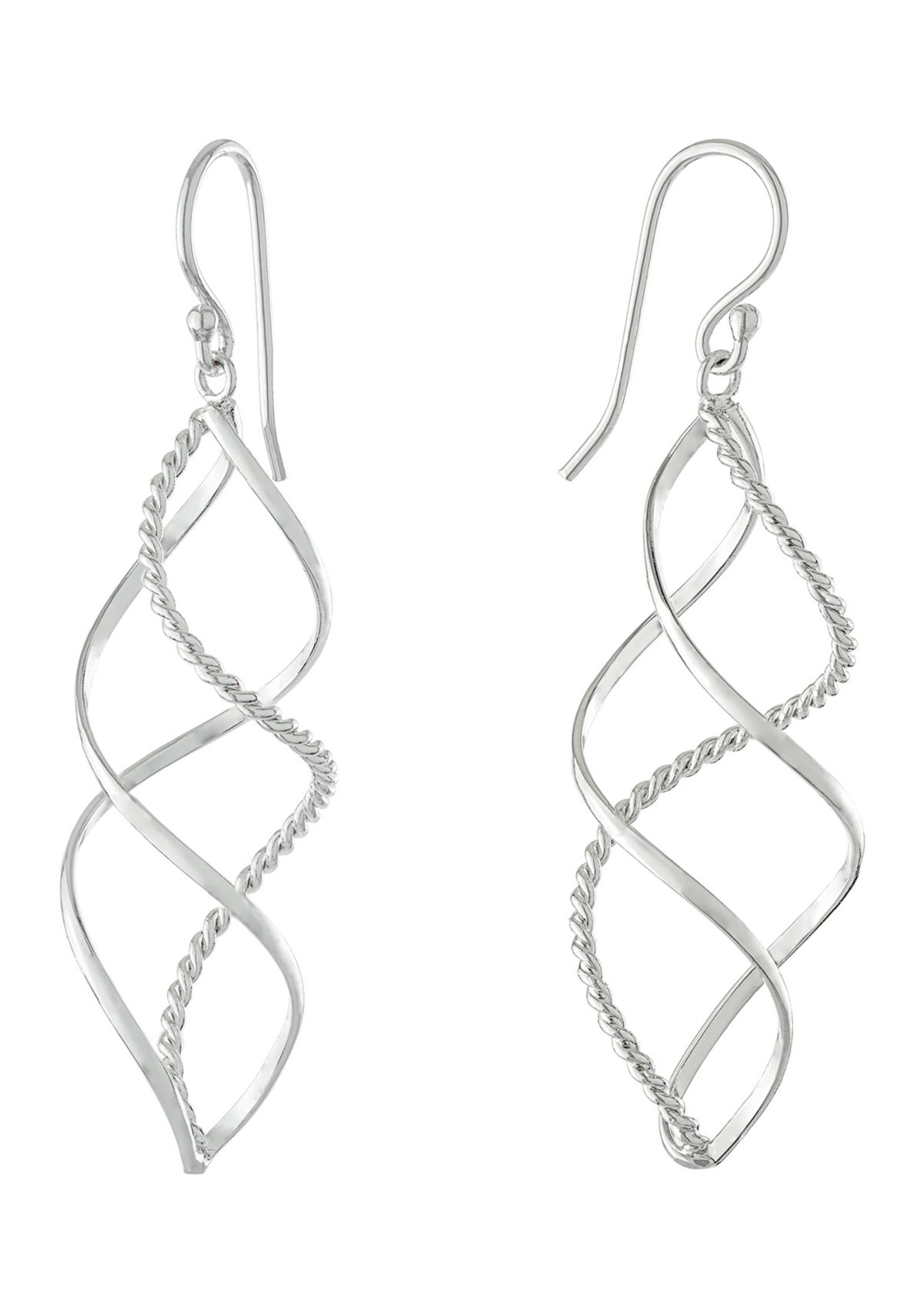 Silver Plated Textured Twist Drop Earrings