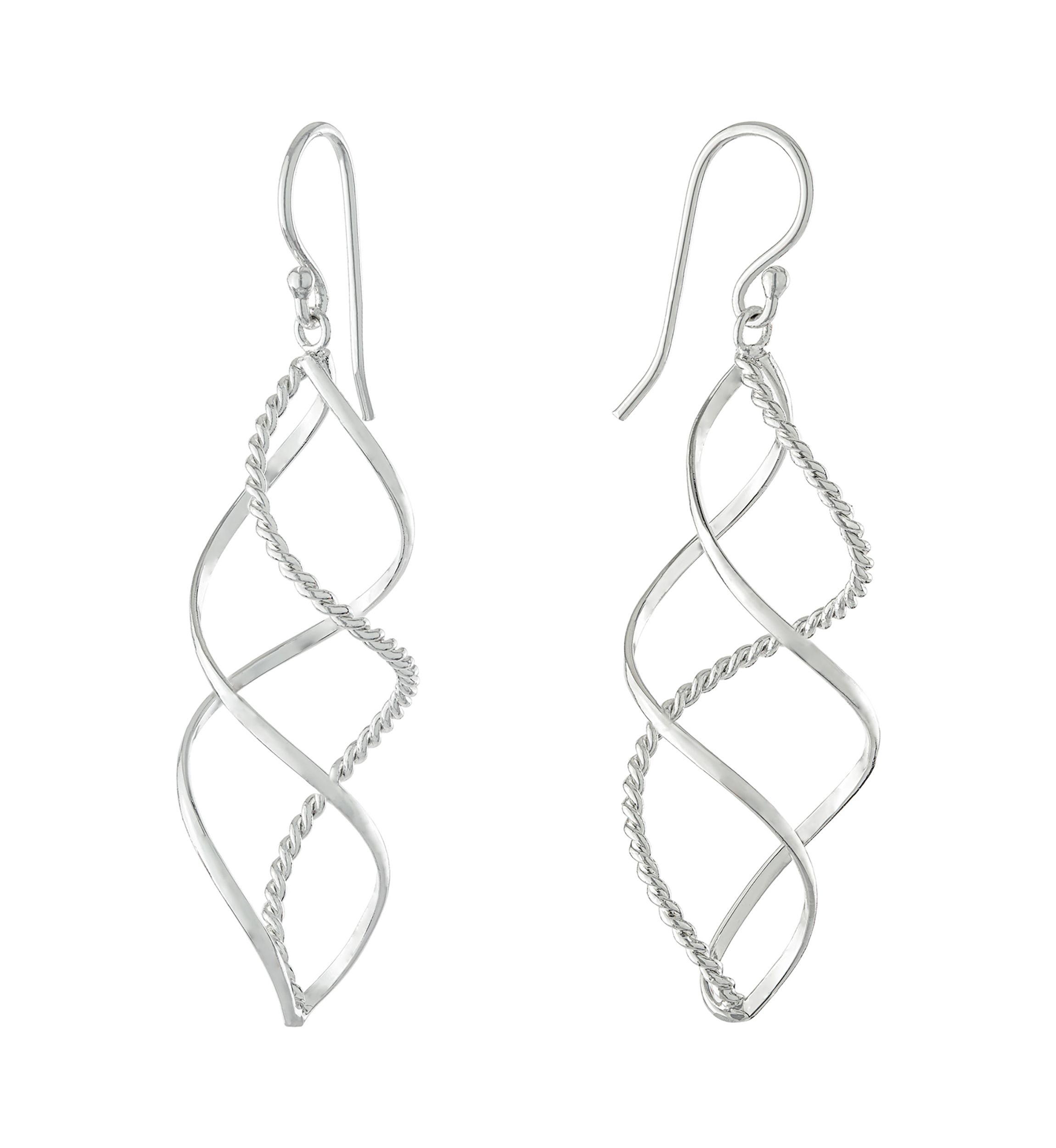 Silver Plated Textured Twist Drop Earrings