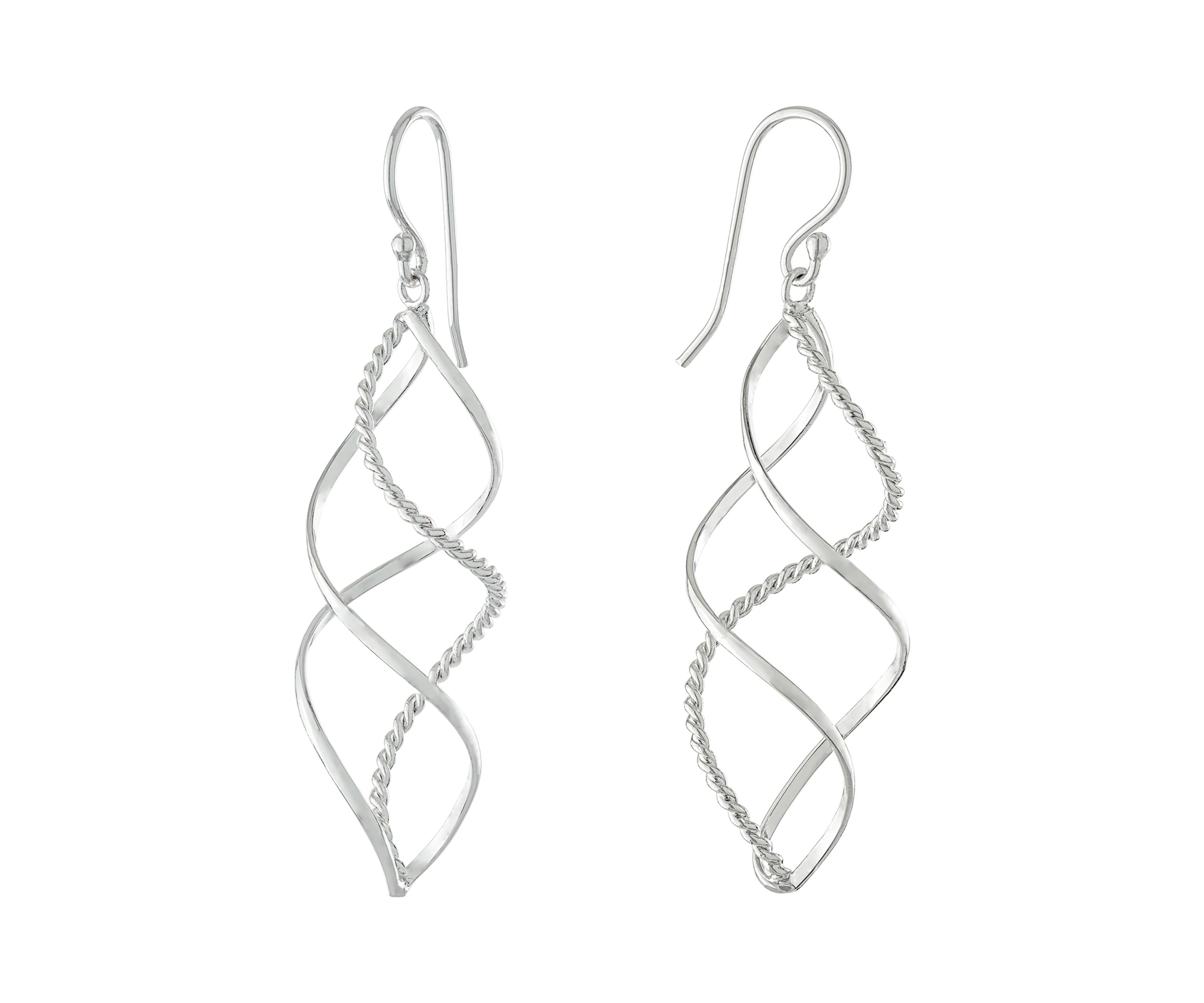 Silver Plated Textured Twist Drop Earrings