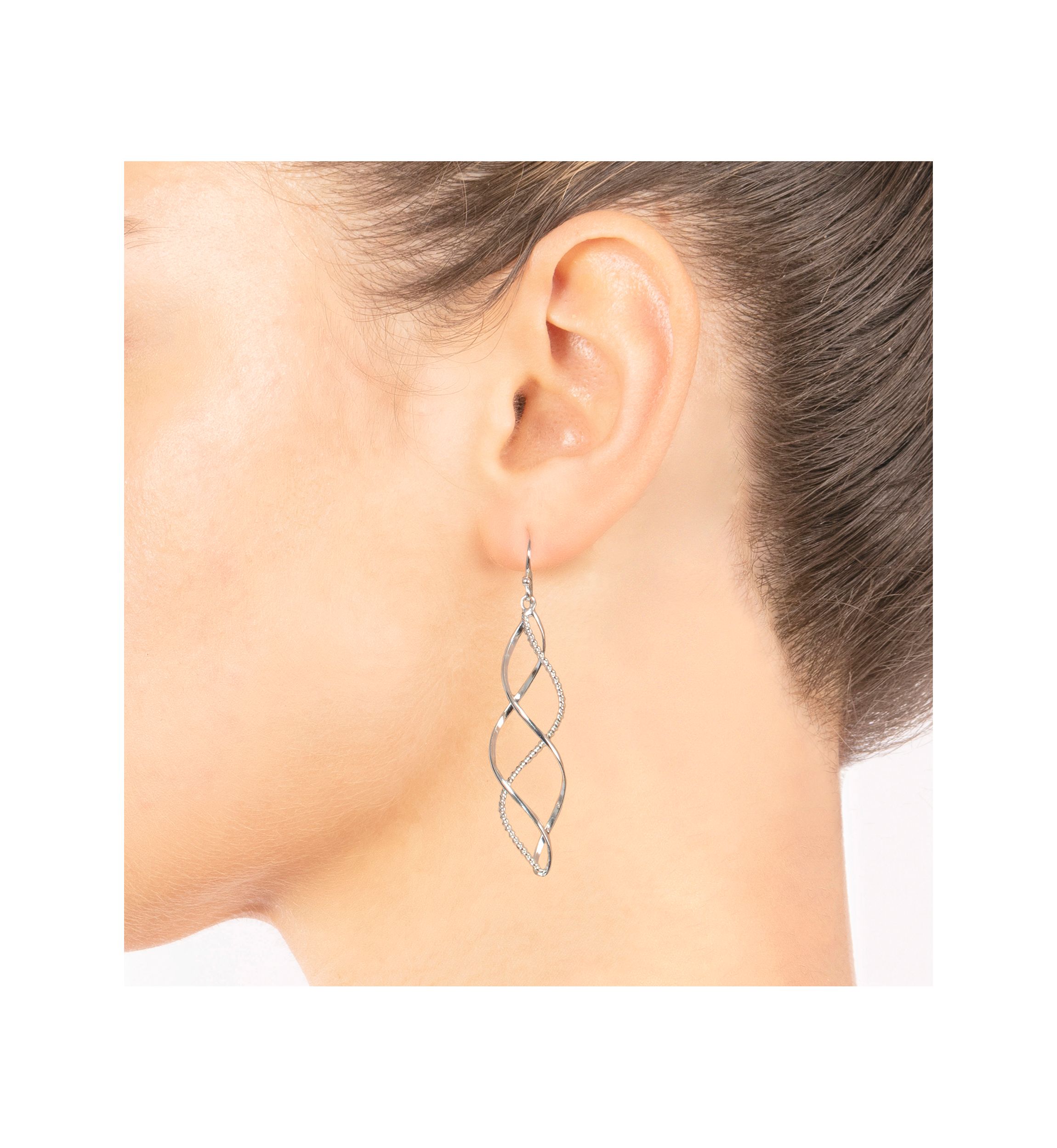 Silver Plated Textured Twist Drop Earrings