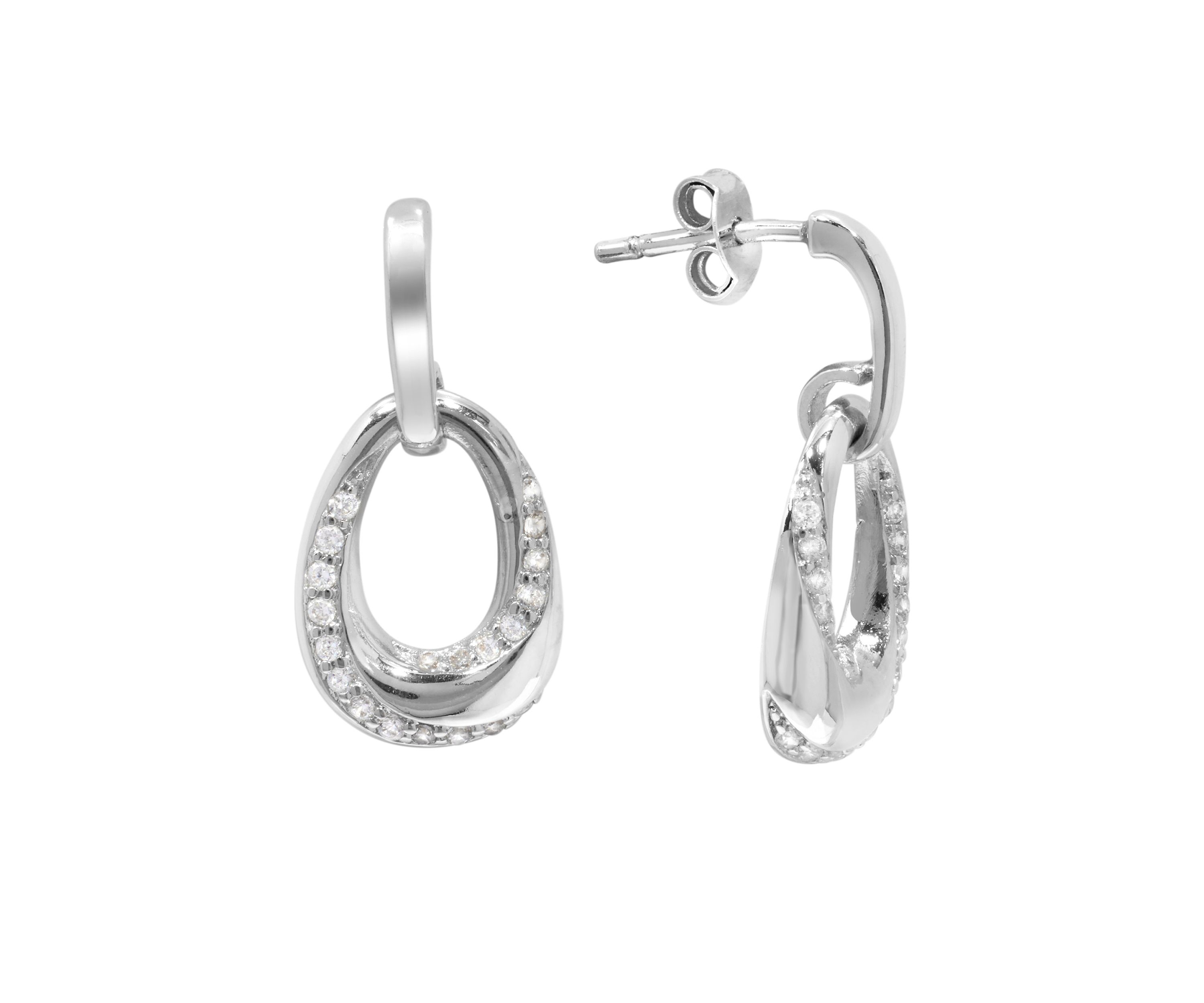 Silver Plated Cubic Zirconia Pavé Open Oval Drop Earrings