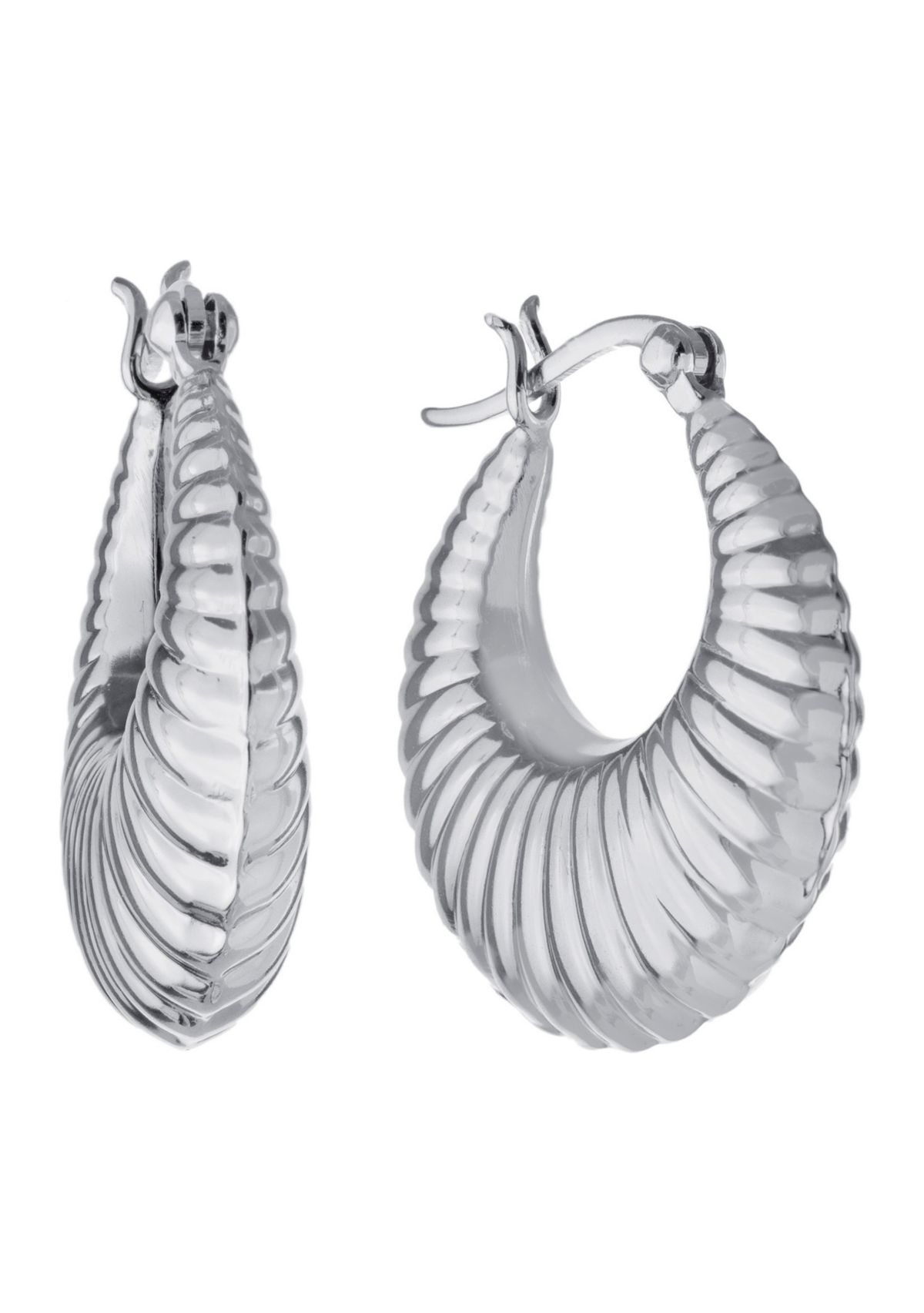 Fine Silver Plated 0.94" Textured Click Top Hoop Earrings