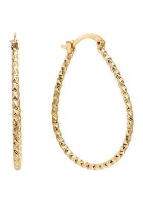 Gold Plated 1.6" Diamond Cut Click Top Teardrop Hoop Earrings