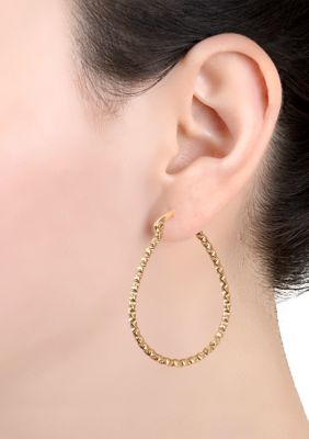 Gold Plated 1.6" Diamond Cut Click Top Teardrop Hoop Earrings