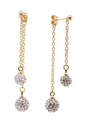 Belk Silverworks Gold Plated Double Crystal Pavé Ball Tassel Drop Earrings