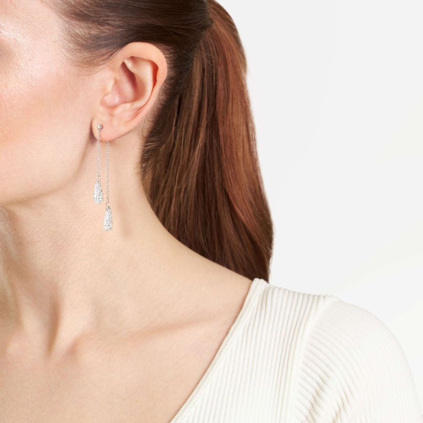 Silver Plated Crystal Teardrop Chain Drop Front and Back Earrings