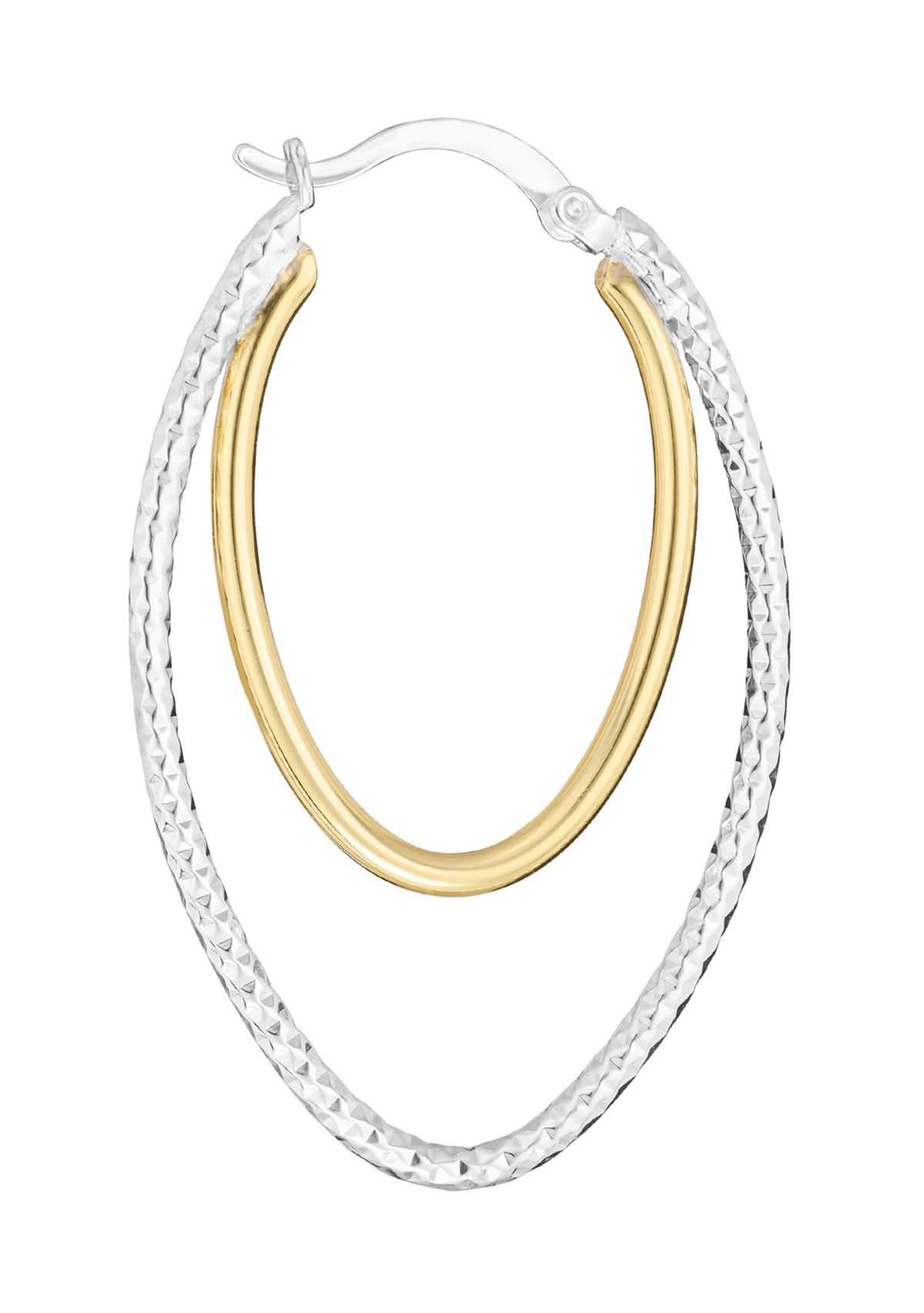 Two-Tone Plated Diamond Cut Double Oval Hoop Earrings