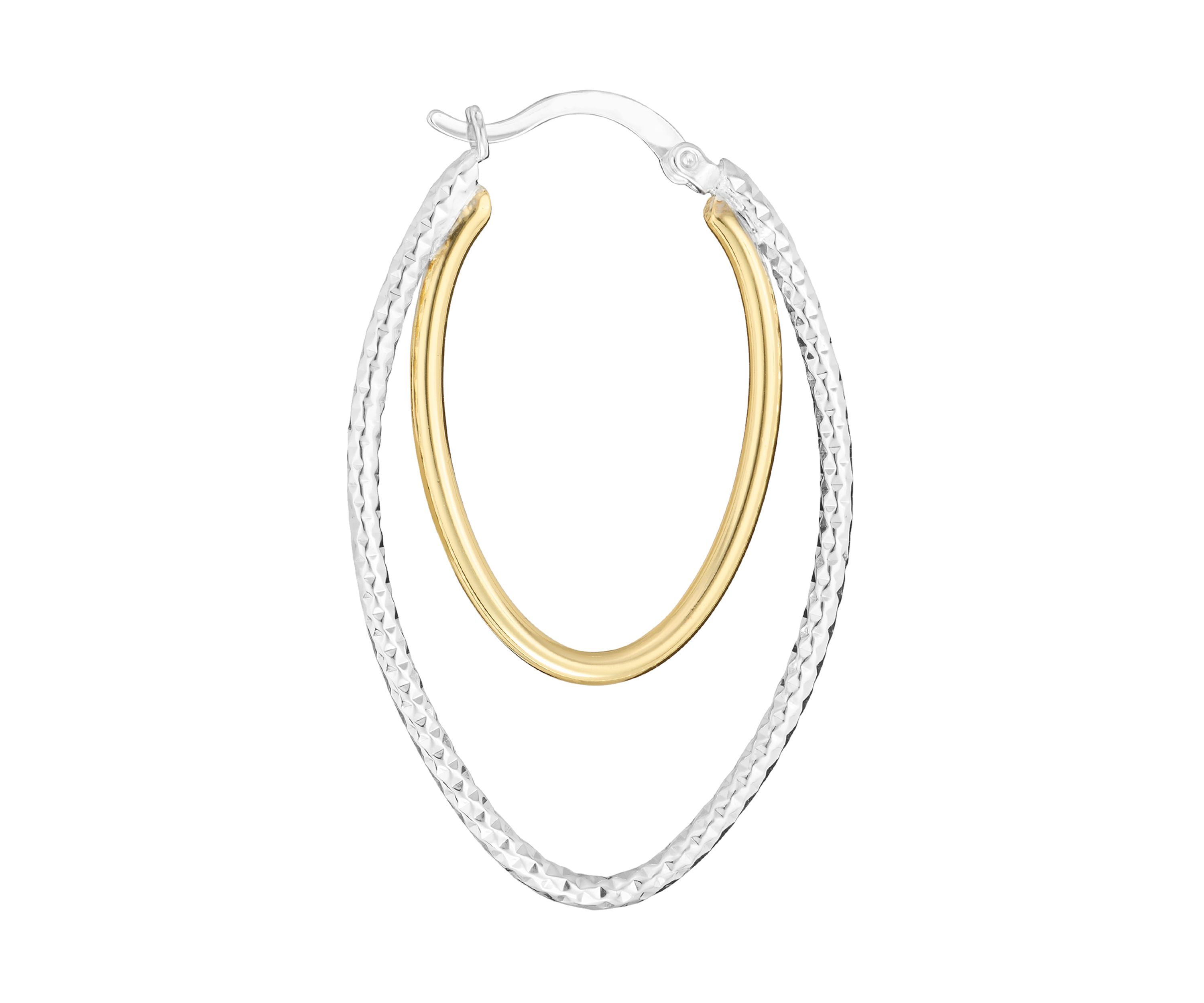 Two-Tone Plated Diamond Cut Double Oval Hoop Earrings