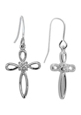 Belk Silverworks Silver Plated Cubic Zirconia Cross Drop Earrings