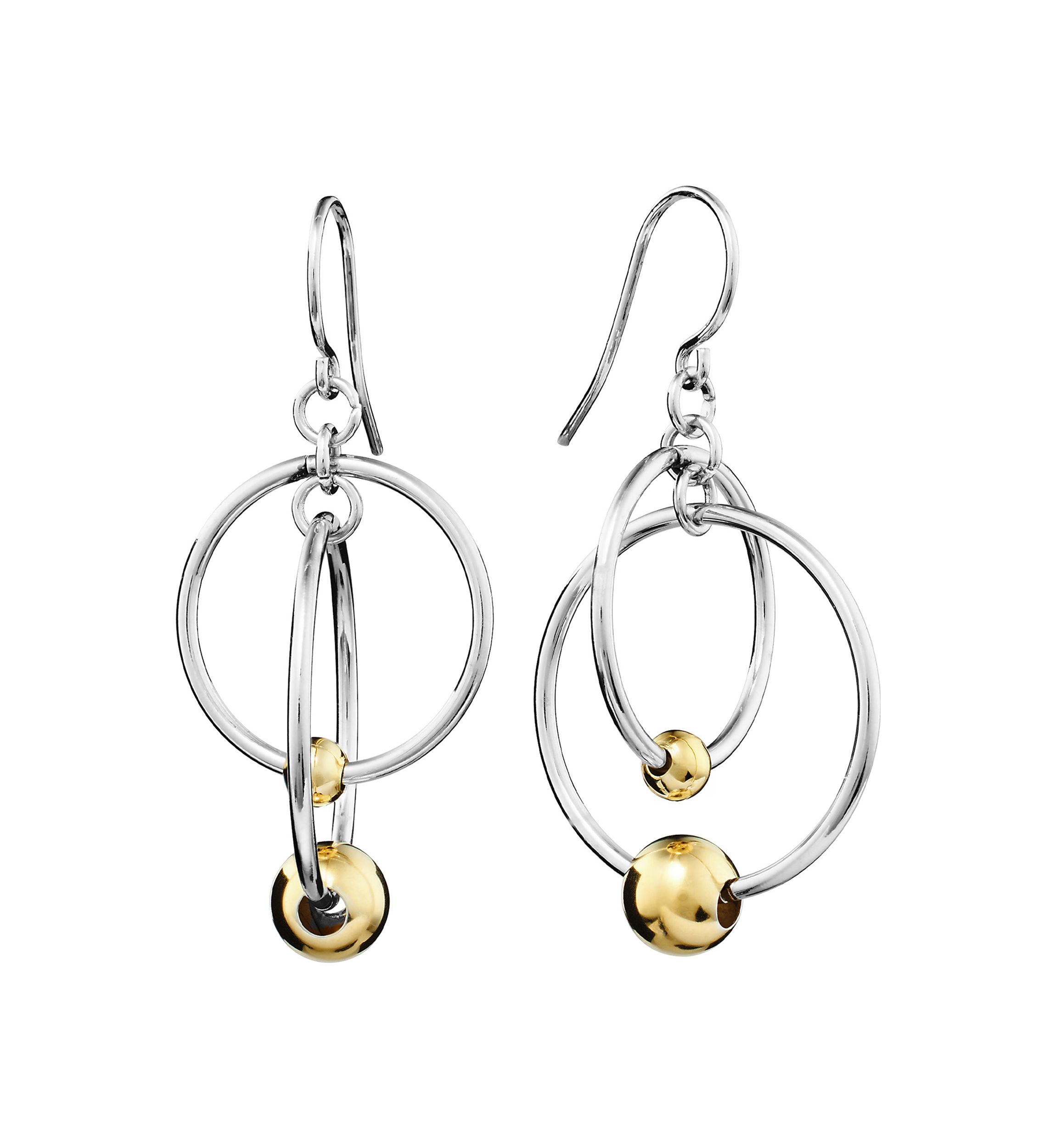 Two Tone Interlock Circle Beaded Drop Earrings