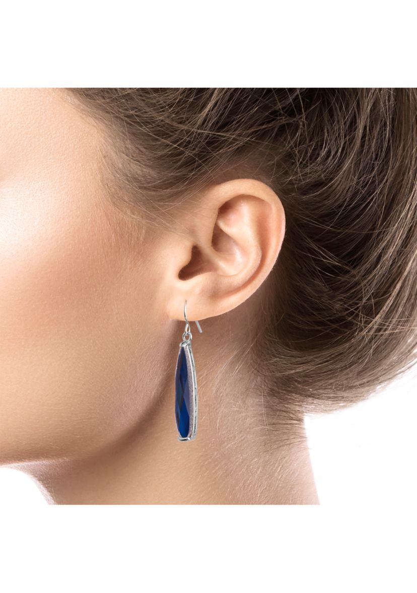 Silver Plated Crystal Faceted Long Teardrop Earrings