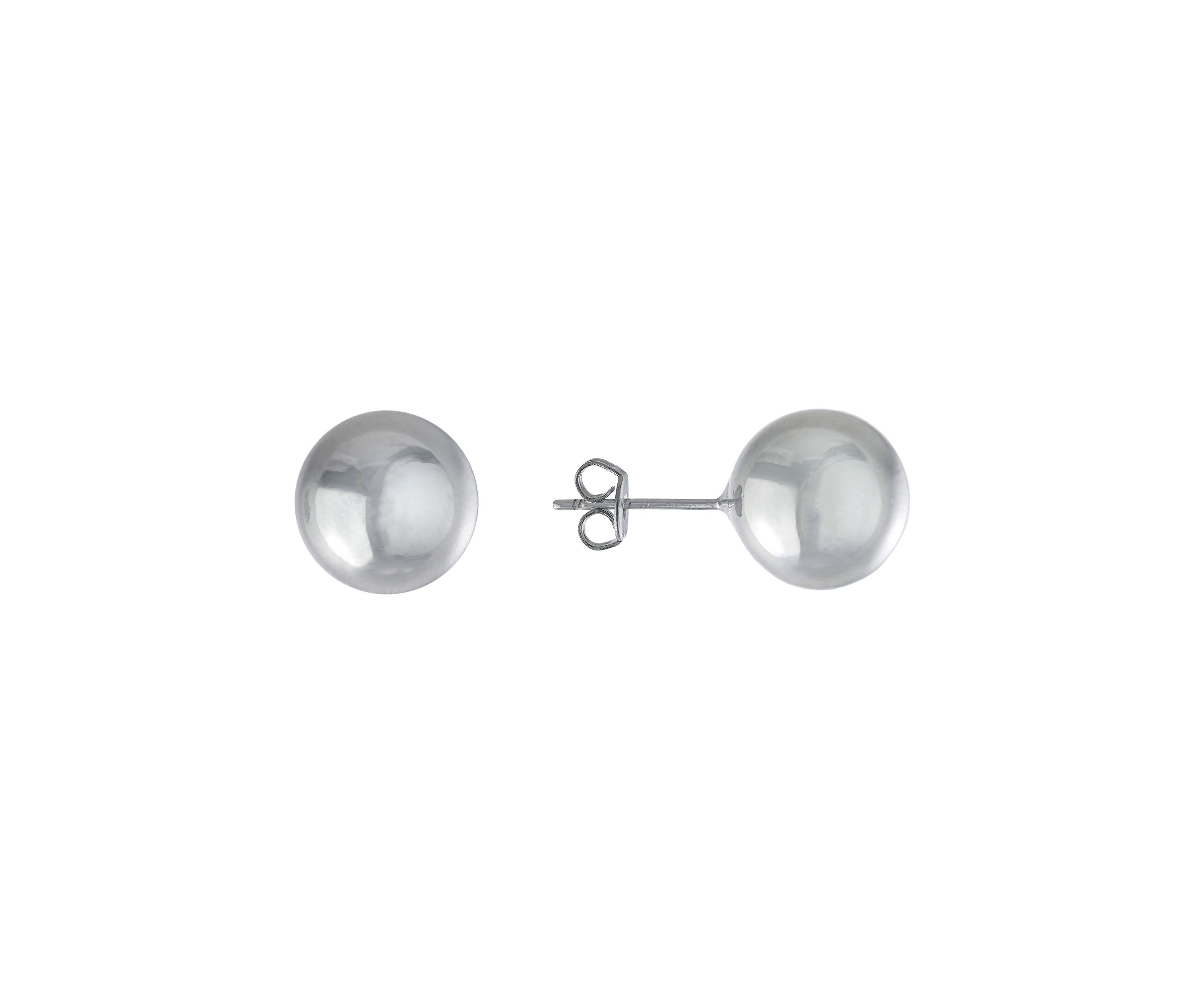 Fine Silver Plated 12 Millimeter High Polished Ball Stud Earrings