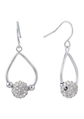 Fine Silver Plated 8 Millimeter Clear Crystal Pavé Beaded Teardrop Earrings