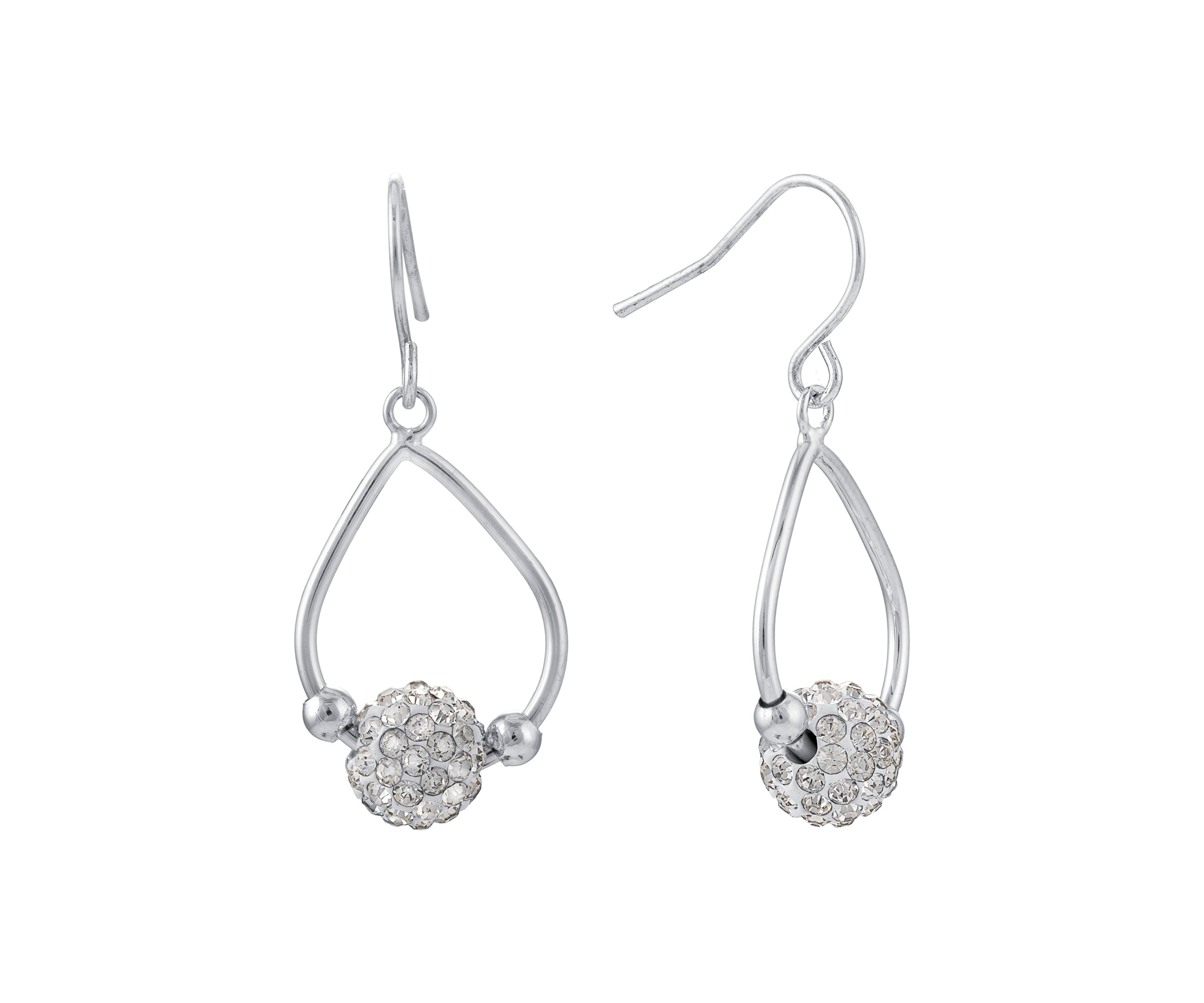 Silver Plated 8 Millimeter Clear Crystal Pavé Beaded Teardrop Earrings