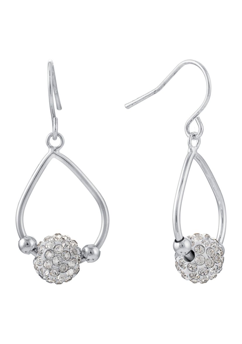 Silver Plated 8 Millimeter Clear Crystal Pavé Beaded Teardrop Earrings