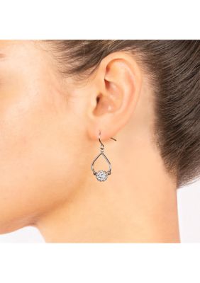 Fine Silver Plated 8 Millimeter Clear Crystal Pavé Beaded Teardrop Earrings