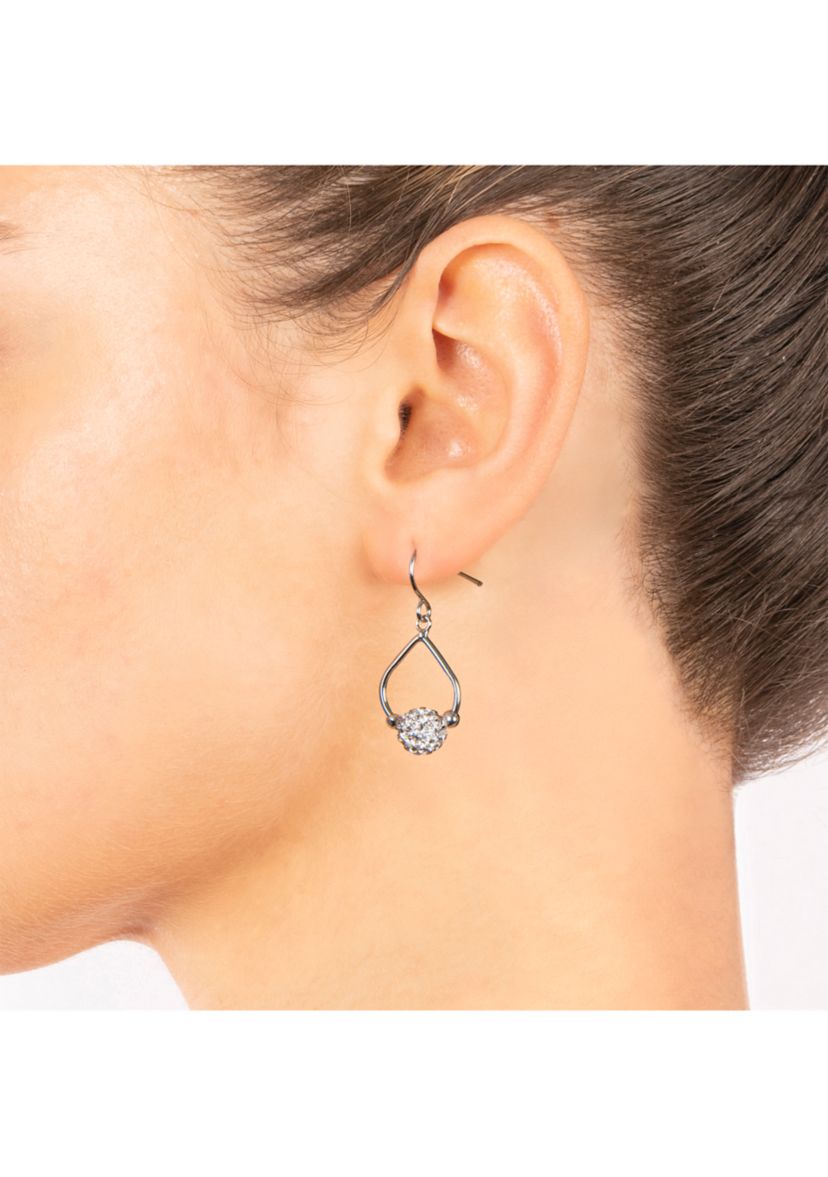 Silver Plated 8 Millimeter Clear Crystal Pavé Beaded Teardrop Earrings