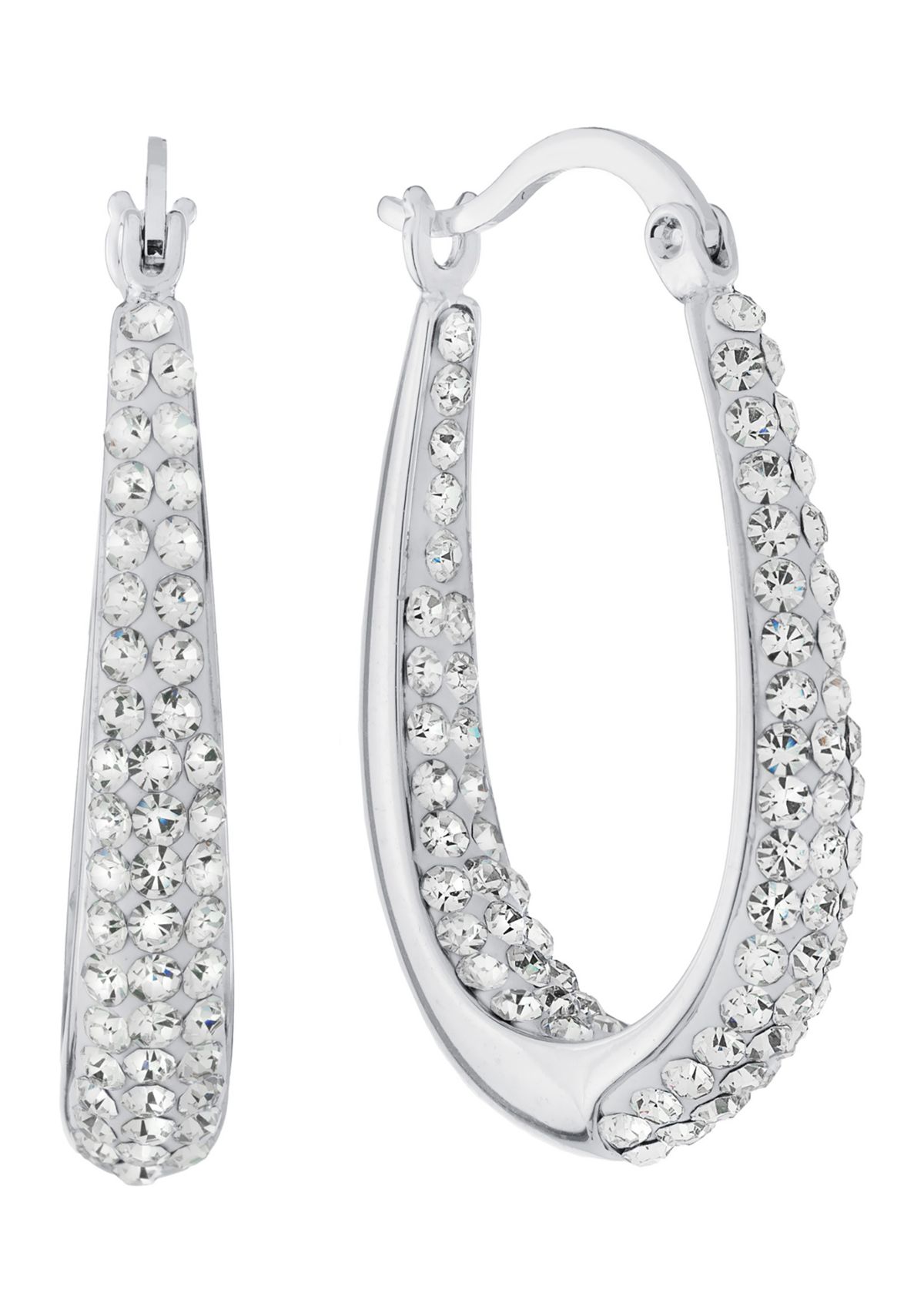 Silver Plated 1.27" Crystal Pavé Inside-Out Oval Hoop Earrings