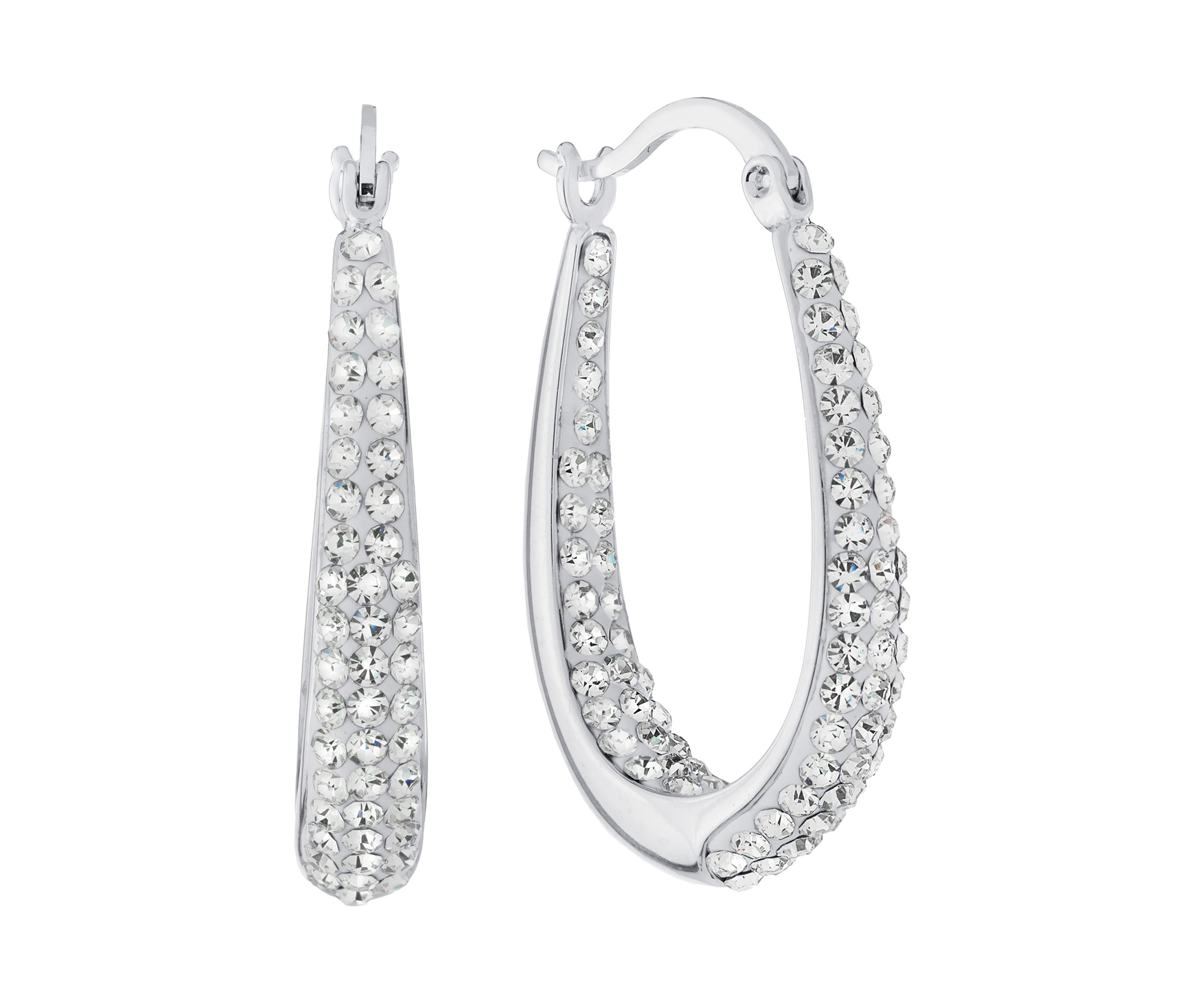 Silver Plated 1.27" Crystal Pavé Inside-Out Oval Hoop Earrings