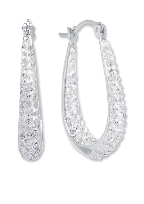 Fine Silver Plated Crystal Pavé Inside-Out Oval Hoop Earrings