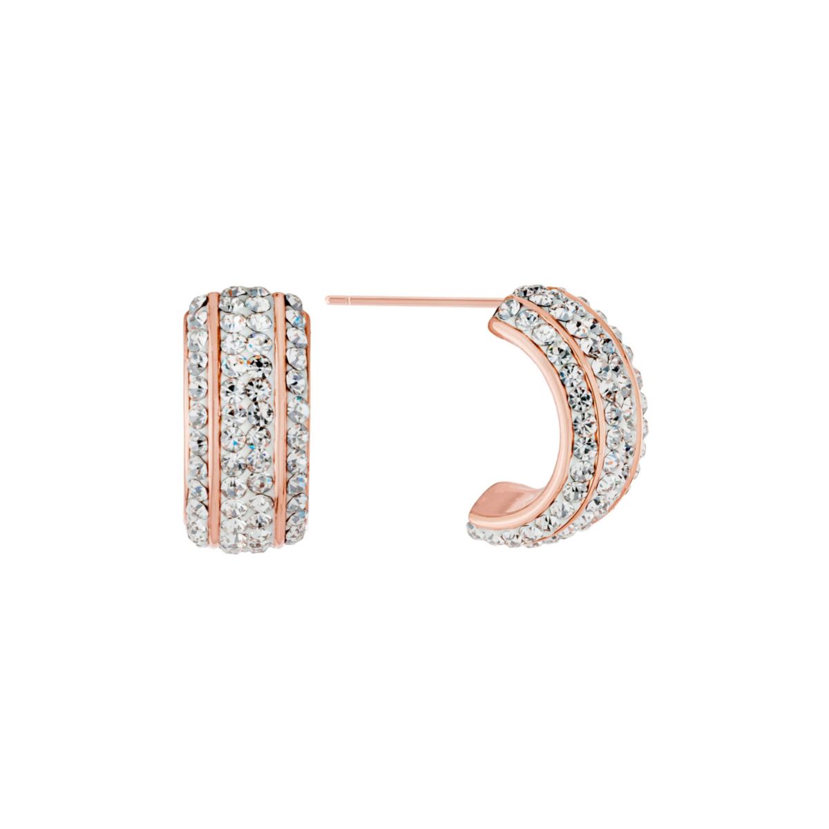 Rose Gold Plated .59-in. Crystal Pave Half Hoop Earrings