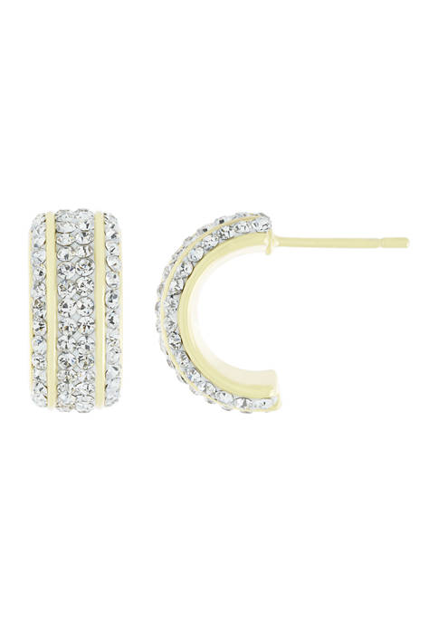  Yellow Gold Fine Silver Plated Crystal 1/2 Hoops 