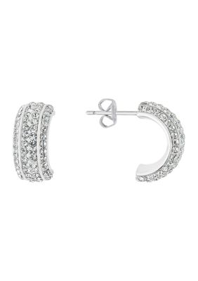 Belk Silverworks Silver Plated Clear Crystal Pavé Half Hoop Earrings