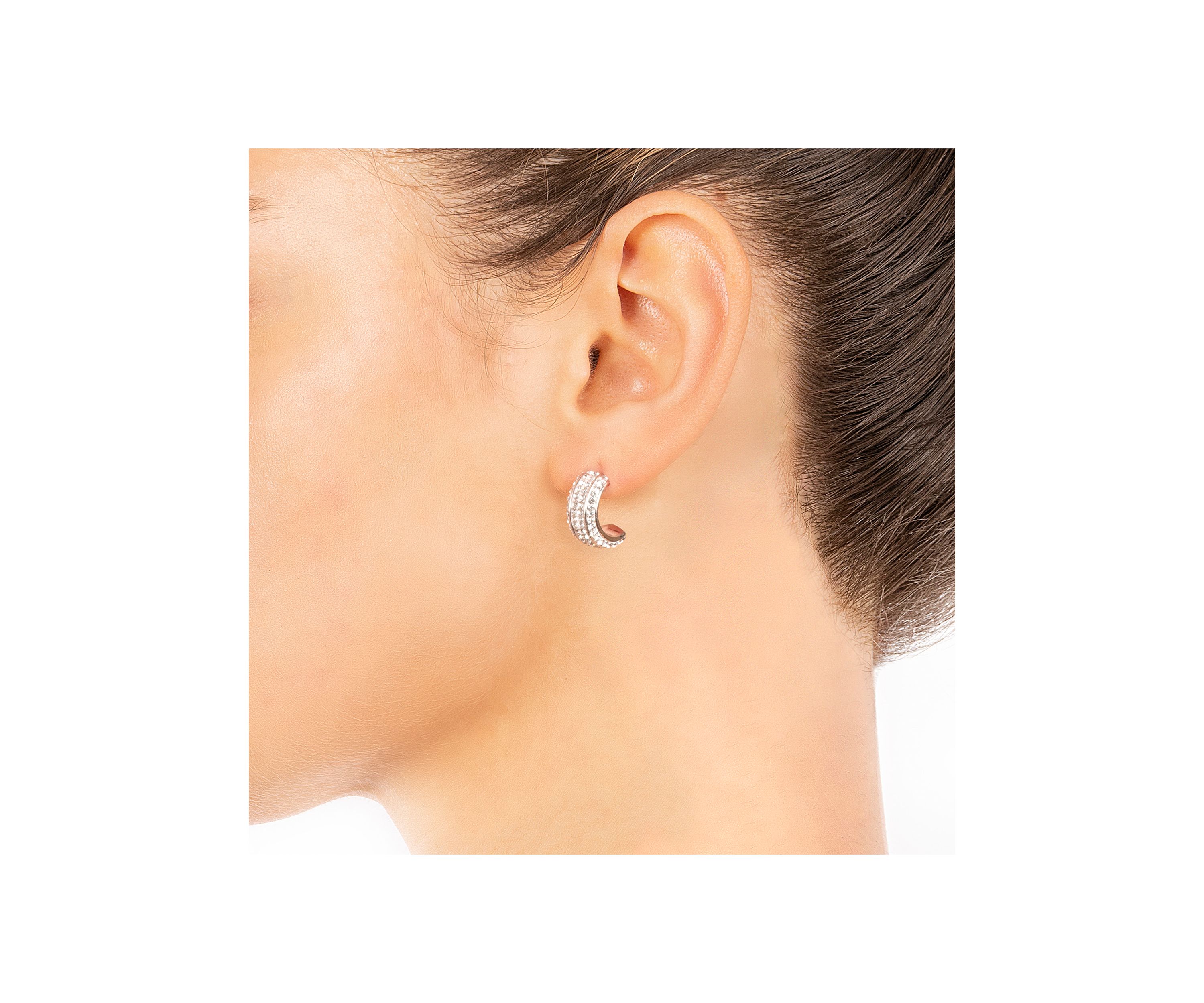 Silver Plated Clear Crystal Pavé Half Hoop Earrings
