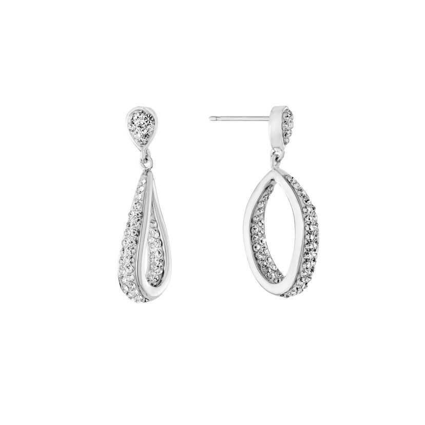 Silver Plated Crystal Pave Inside and Out Twist Drop Earrings
