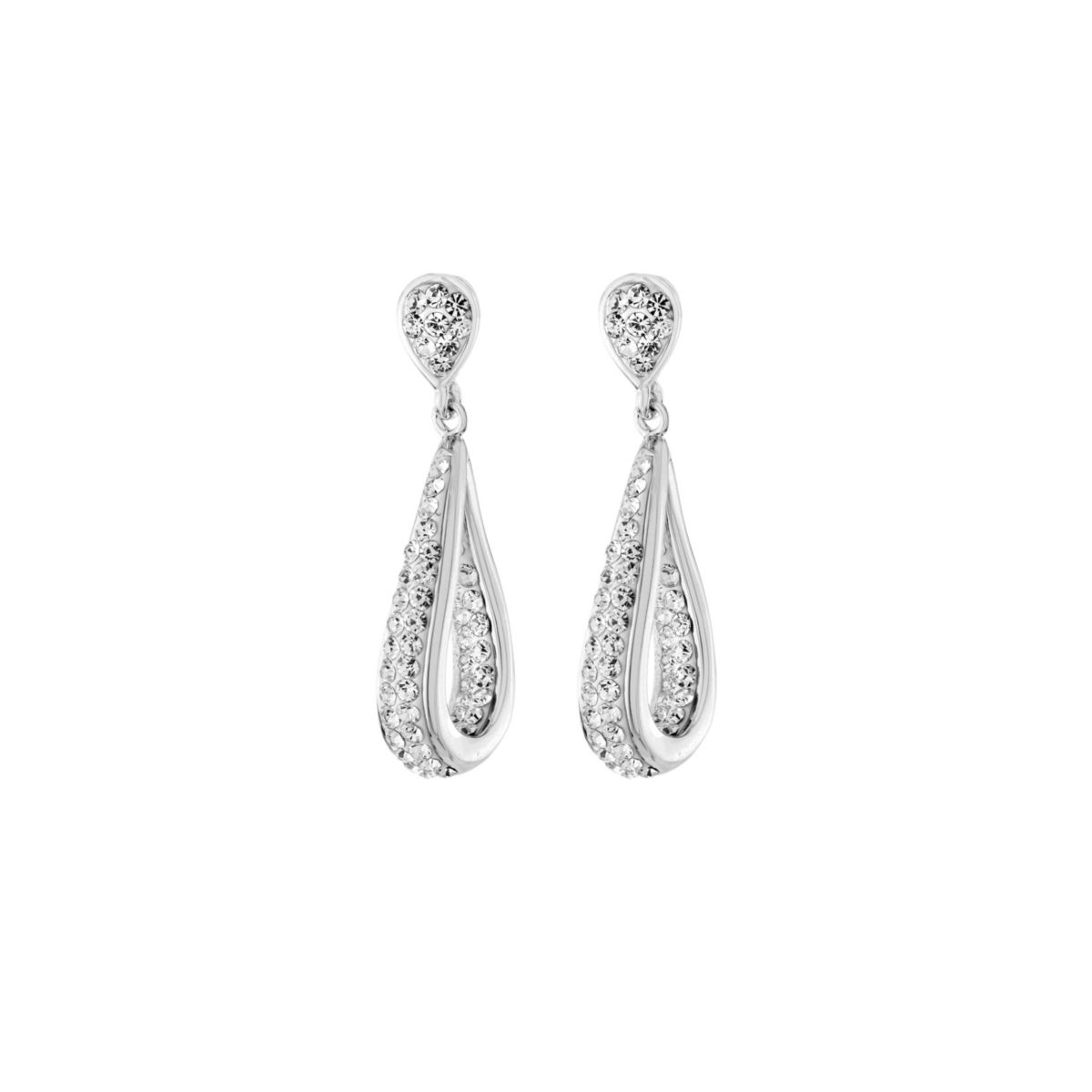 Silver Plated Crystal Pave Inside and Out Twist Drop Earrings