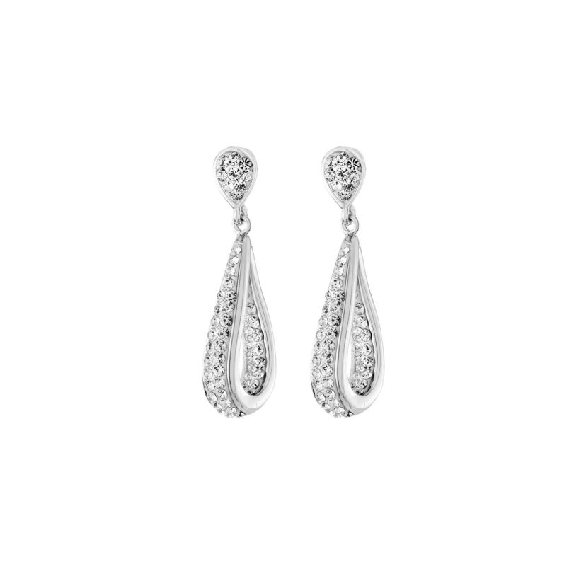 Silver Plated Crystal Pave Inside and Out Twist Drop Earrings