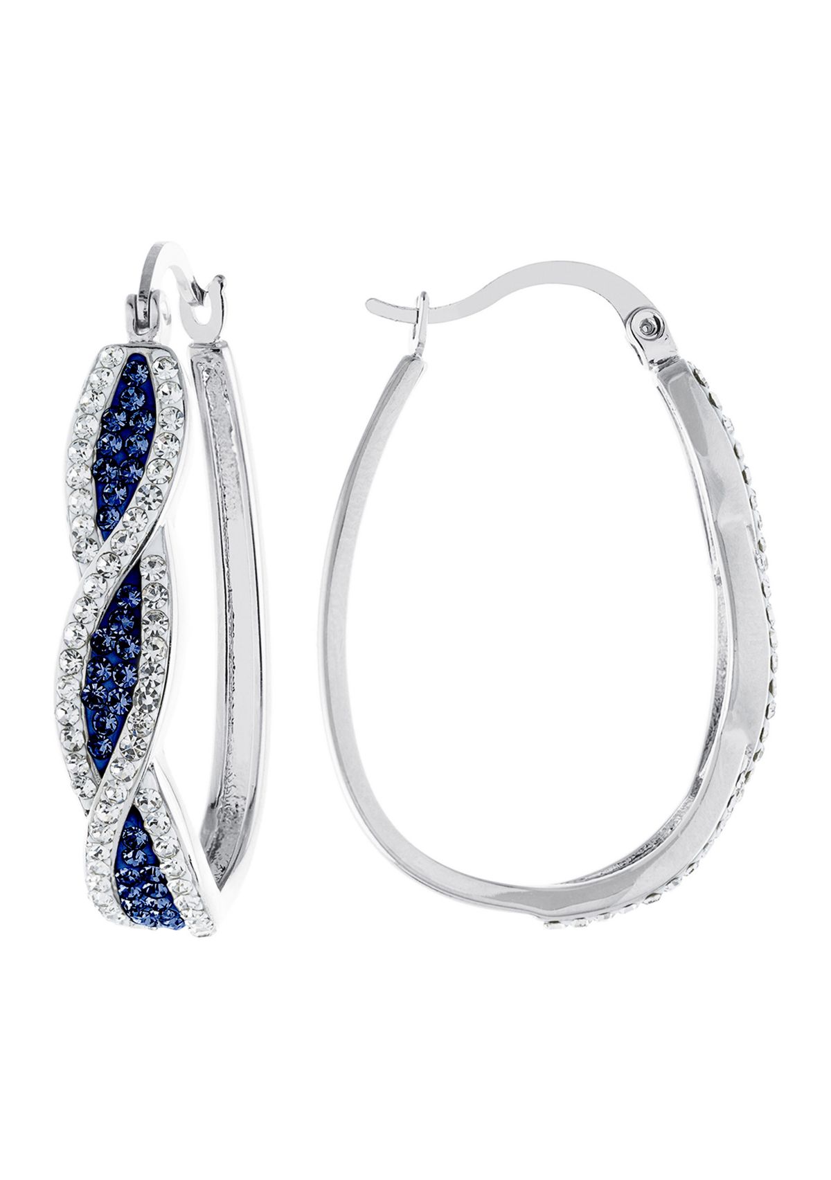 Silver Plated 1.3" Clear Crystal Pavé Twist Hoop Earrings