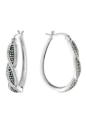 Sterling Silver Post Drop Stud Earrings with Double Hoop Dot Design