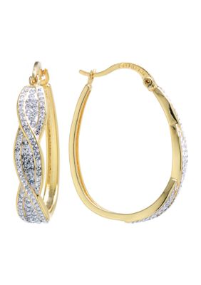 Belk Silverworks Fine Plated Clear Crystal Pavé Twist Hoop Earrings, Gold