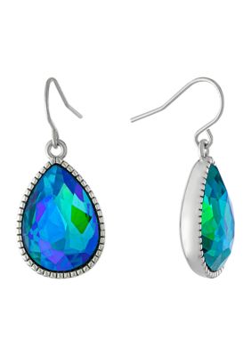 Belk Silverworks Silver Plated Crystal Textured-Border Teardrop Drop Earrings