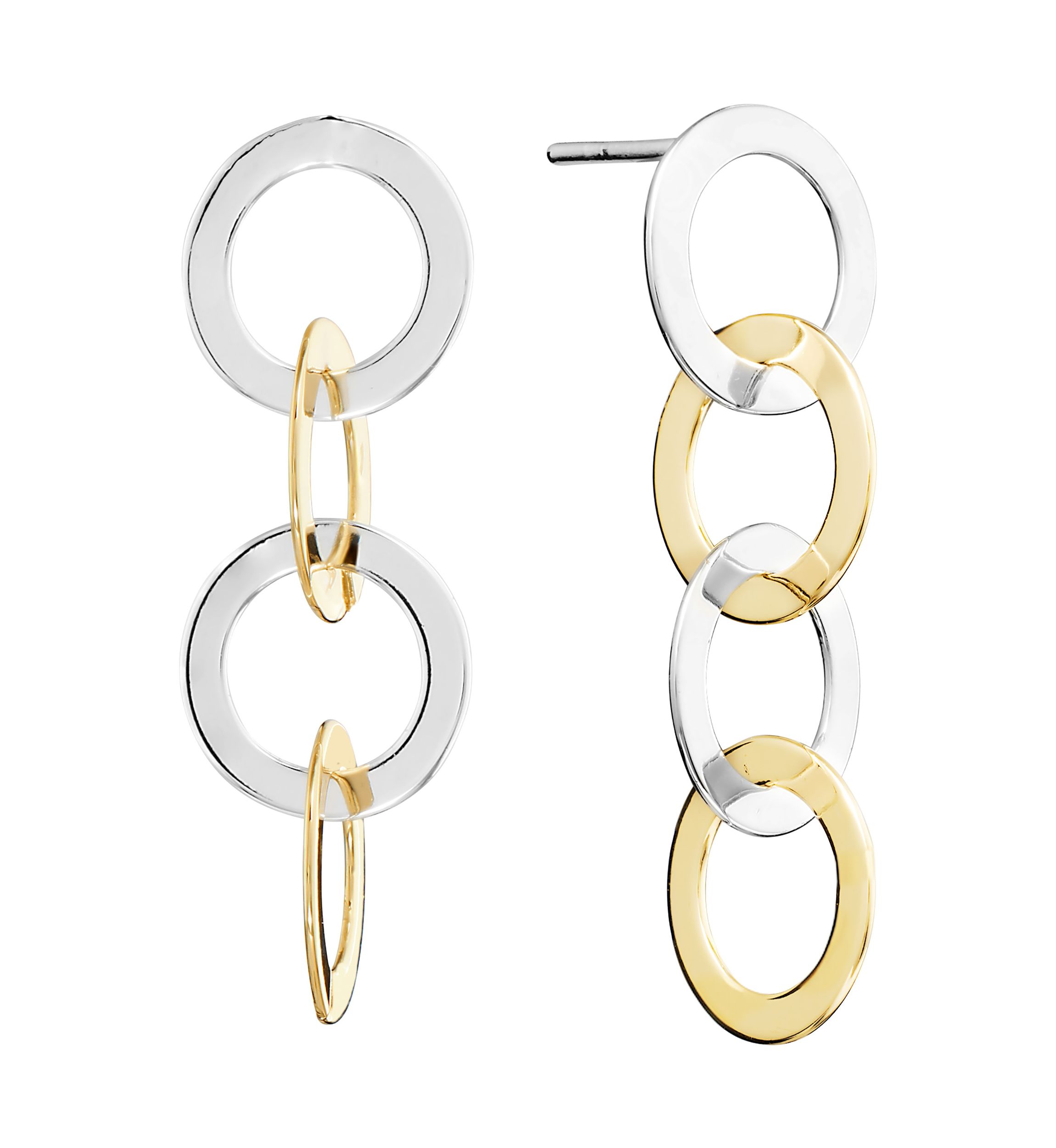 Two Tone Plated Interlocking Circle Post Drop Earrings