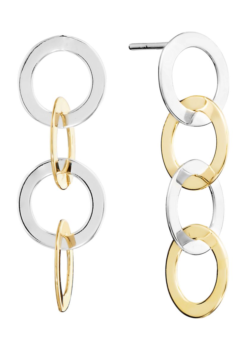 Two Tone Plated Interlocking Circle Post Drop Earrings