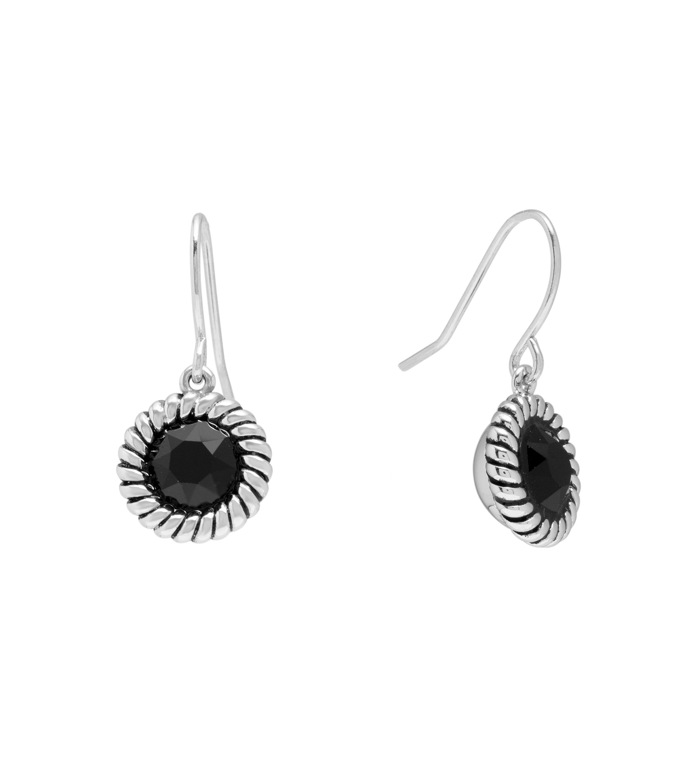 Silver Plated 6 Millimeter Round Crystal with Rope Edge Drop Earrings