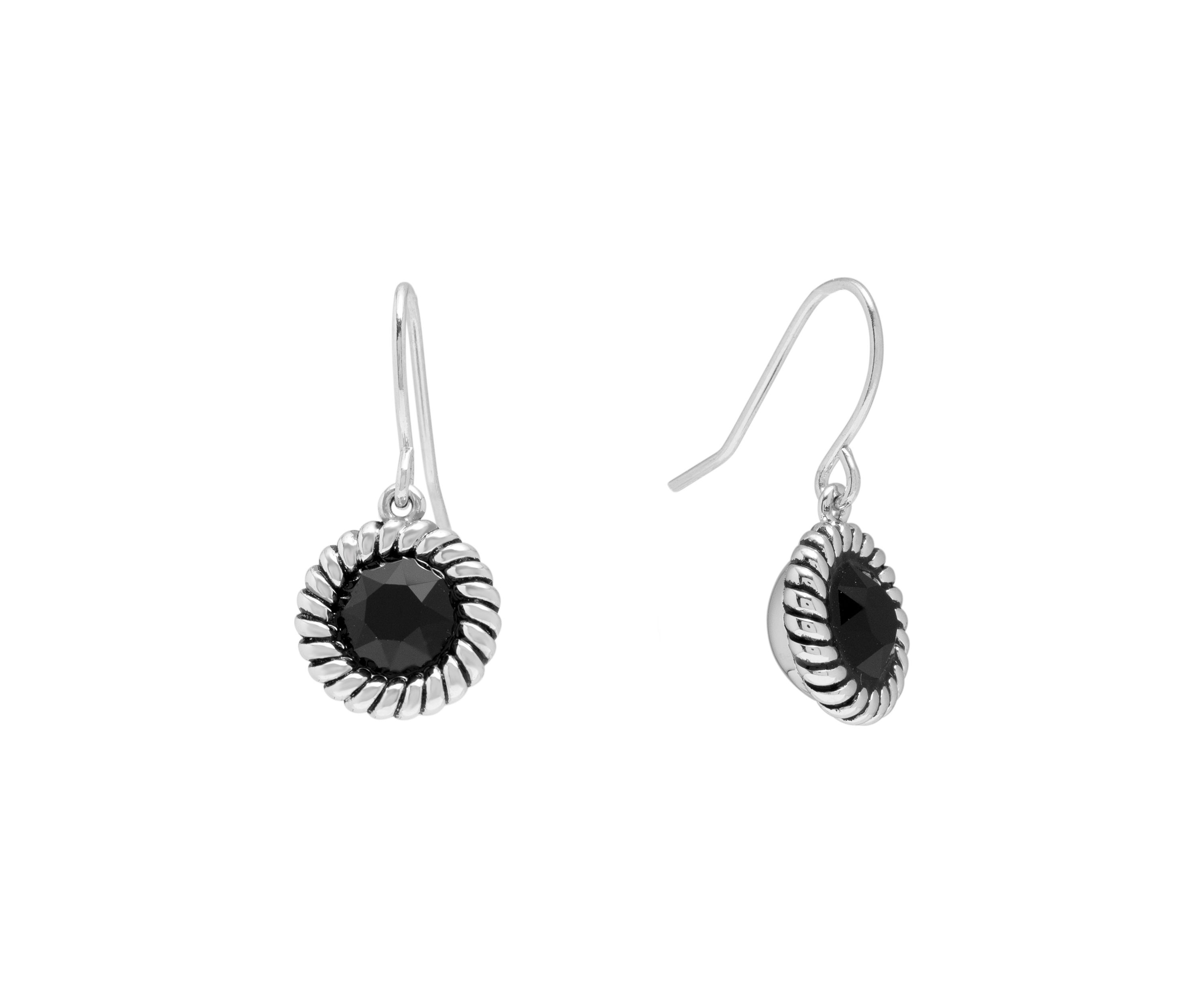 Silver Plated 6 Millimeter Round Crystal with Rope Edge Drop Earrings