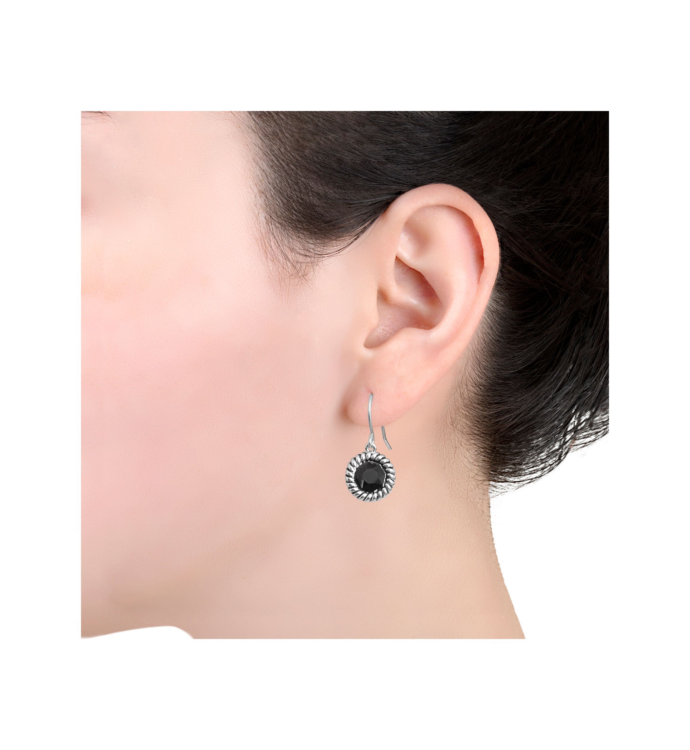 Silver Plated 6 Millimeter Round Crystal with Rope Edge Drop Earrings