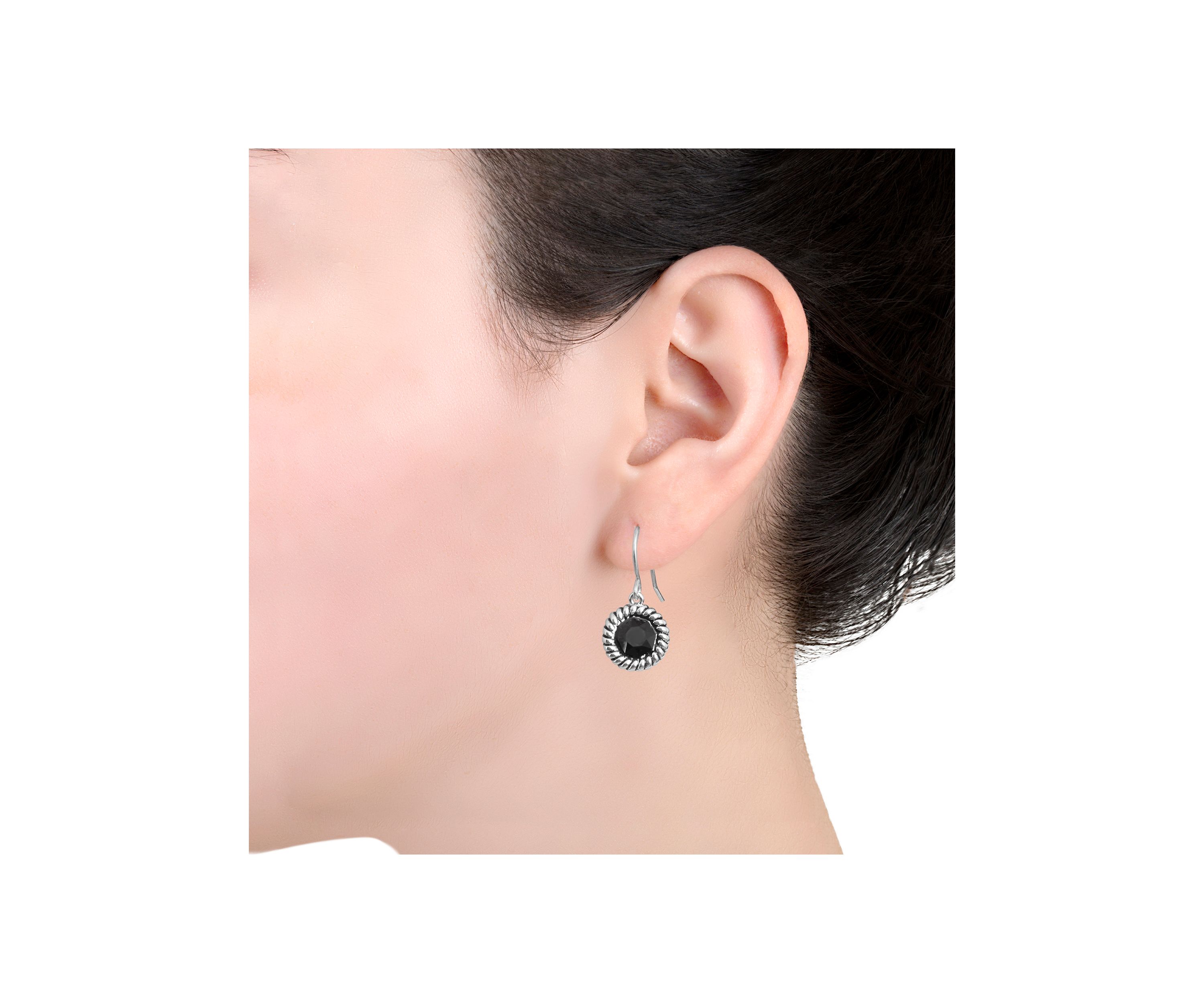 Silver Plated 6 Millimeter Round Crystal with Rope Edge Drop Earrings