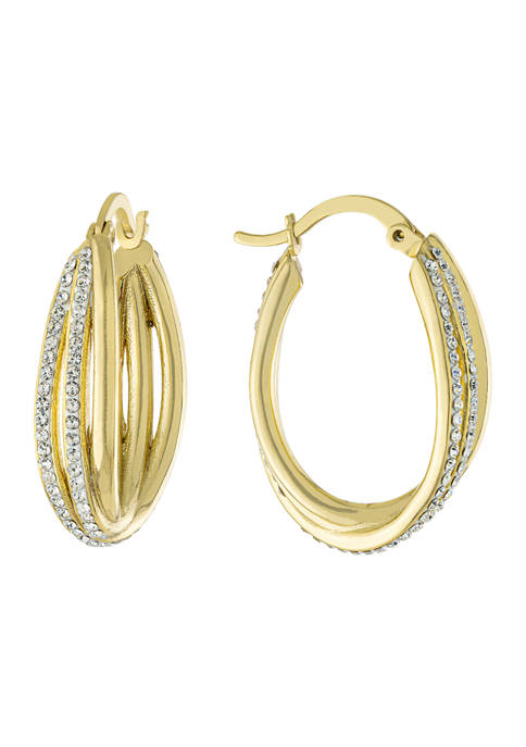 Yellow Gold Fine Silver Plated Crystal Twist Hoops